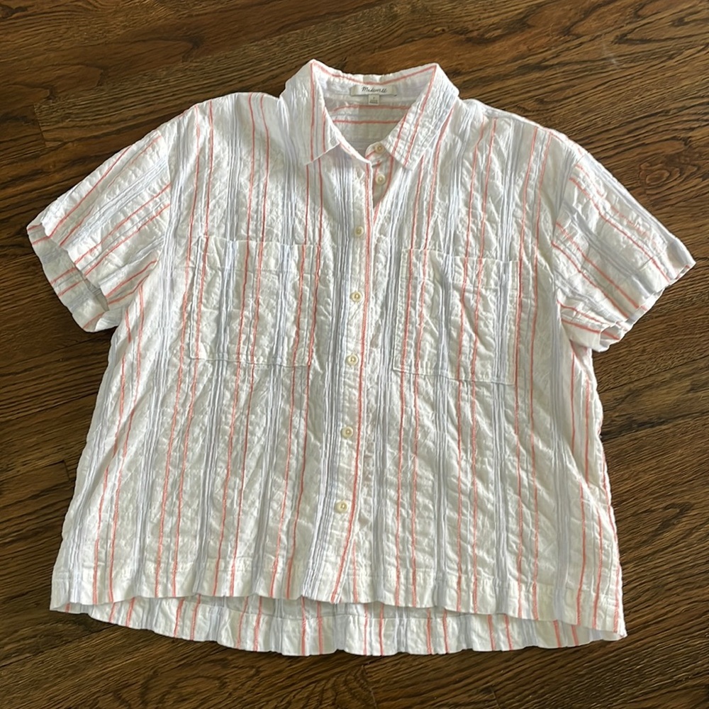 Madewell size small boxy button up with (stripes light red/orange & blue)